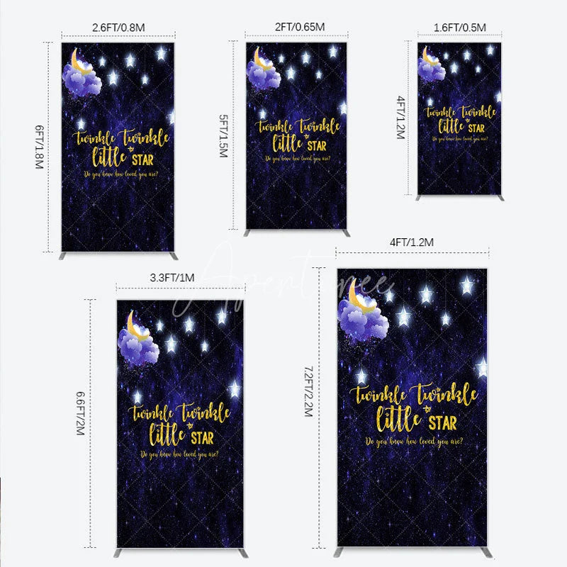 Aperturee - Aperturee Dark Blue Starry Night Twinkle Little Star Rectangle Arch Backdrop Moon and Glowing Stars Baby Shower Decor