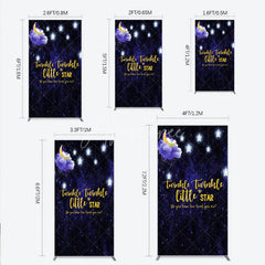 Aperturee - Aperturee Dark Blue Starry Night Twinkle Little Star Rectangle Arch Backdrop Moon and Glowing Stars Baby Shower Decor