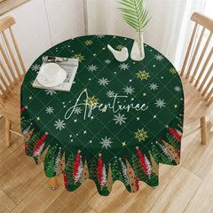 Aperturee - Aperturee Dark Green Christmas Tree and Snowflake Pattern Round Tablecloth Festive Holiday Winter Party Decor