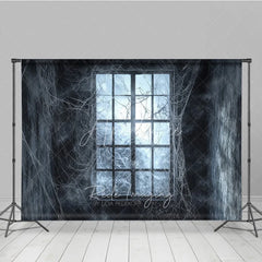 Aperturee - Aperturee Dark Haunted Window with Spiderwebs Holiday Backdrop Eerie Gothic Halloween Party Decor