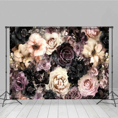 Aperturee - Aperturee Dark Moody Floral Photography Backdrop Black Pink Roses Gold Glitter Background Vintage Gothic Photo Prop