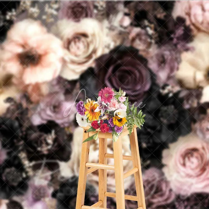 Aperturee - Aperturee Dark Moody Floral Photography Backdrop Black Pink Roses Gold Glitter Background Vintage Gothic Photo Prop