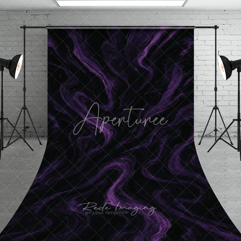 Aperturee - Aperturee Dark Purple and Black Abstract Swirling Sweep Backdrop Elegant Textured Marble Photography Background for Portraits