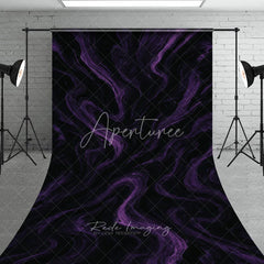 Aperturee - Aperturee Dark Purple and Black Abstract Swirling Sweep Backdrop Elegant Textured Marble Photography Background for Portraits