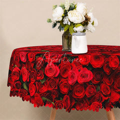 Aperturee - Aperturee Dark Red Rose Round Tablecloth Realistic Flower Bloom Table Cover for Anniversary