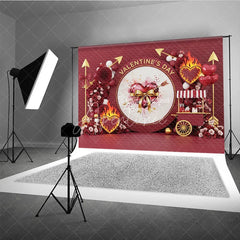Aperturee - Aperturee Dark Red Valentine Day Backdrop Cupid Arrow Flaming Heart Flower Cart Background Passionate Photography Prop