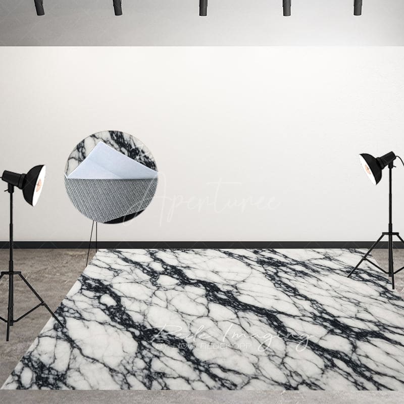 Aperturee - Aperturee Dark White Color Marble Photo Fabric Floor Backdrop