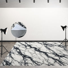 Aperturee - Aperturee Dark White Color Marble Photo Fabric Floor Backdrop