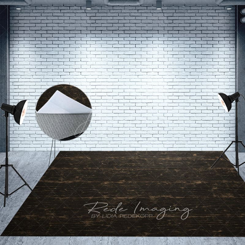Aperturee - Aperturee Dark Wood Black Retro Fabric Floor Backdrop For Photo