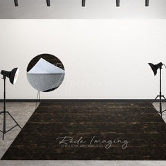 Aperturee - Aperturee Dark Wood Black Retro Fabric Floor Backdrop For Photo