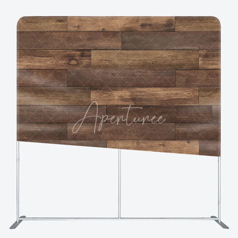 Aperturee - Aperturee Dark Wood Planks Double-Sided Tension Fabric Backdrop Rustic Faux Wooden Wall Farmhouse Photo Booth Background