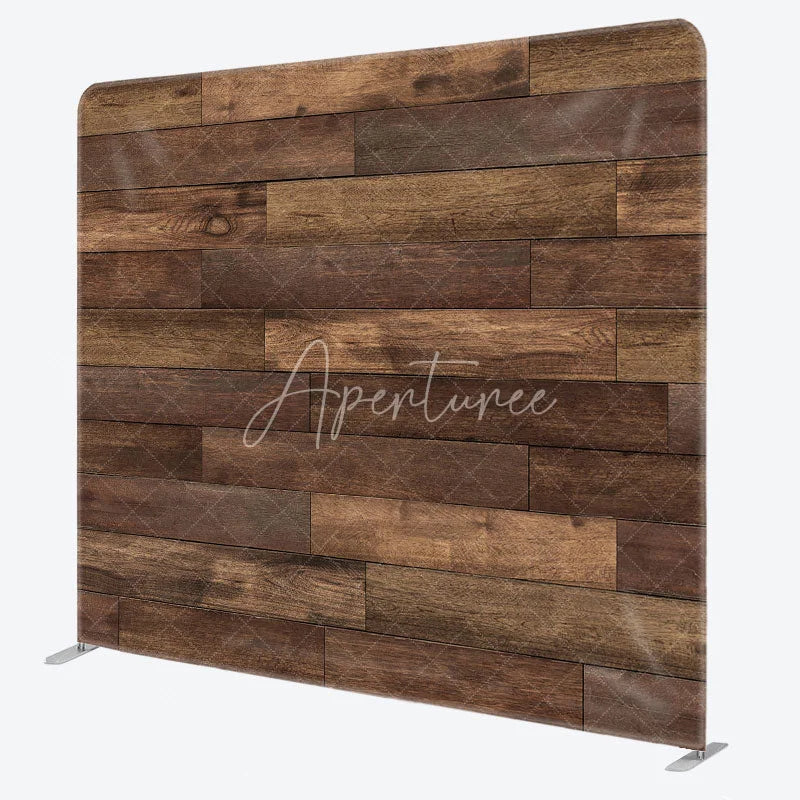 Aperturee - Aperturee Dark Wood Planks Double-Sided Tension Fabric Backdrop Rustic Faux Wooden Wall Farmhouse Photo Booth Background