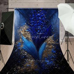 Aperturee - Aperturee Deep Blue and Gold Abstract Burst Backdrop Geometric Shards and Glitter Photography Background