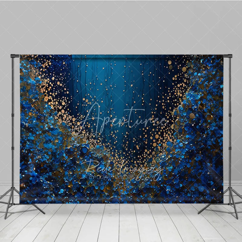 Aperturee - Aperturee Deep Blue and Gold Glitter Abstract Photography Backdrop Luxurious Shimmering Texture for Portraits