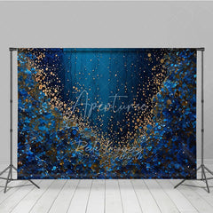 Aperturee - Aperturee Deep Blue and Gold Glitter Abstract Photography Backdrop Luxurious Shimmering Texture for Portraits