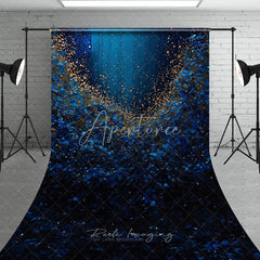 Aperturee - Aperturee Deep Blue and Golden Glitter Shimmer Sweep Backdrop Elegant Abstract Party Photography Background