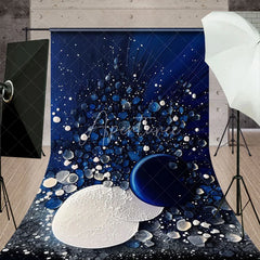 Aperturee - Aperturee Deep Blue and White Abstract Shapes Sweep Backdrop Modern Cosmic Starry Dots Photography Background