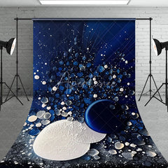 Aperturee - Aperturee Deep Blue and White Abstract Shapes Sweep Backdrop Modern Cosmic Starry Dots Photography Background
