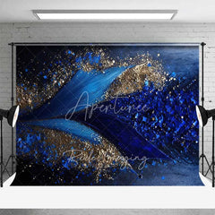 Aperturee - Aperturee Deep Blue Fluid Art and Gold Glitter Backdrop Geometric Petals Photography Background Elegant Modern Party Decor