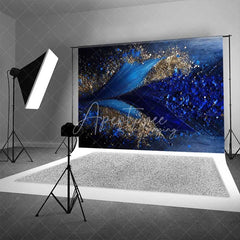 Aperturee - Aperturee Deep Blue Fluid Art and Gold Glitter Backdrop Geometric Petals Photography Background Elegant Modern Party Decor