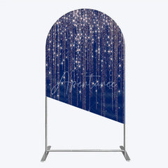 Aperturee - Aperturee Deep Blue Rose Gold Glitter Cascading Stars Round Top Arch Backdrop Elegant Celebration Party Decor