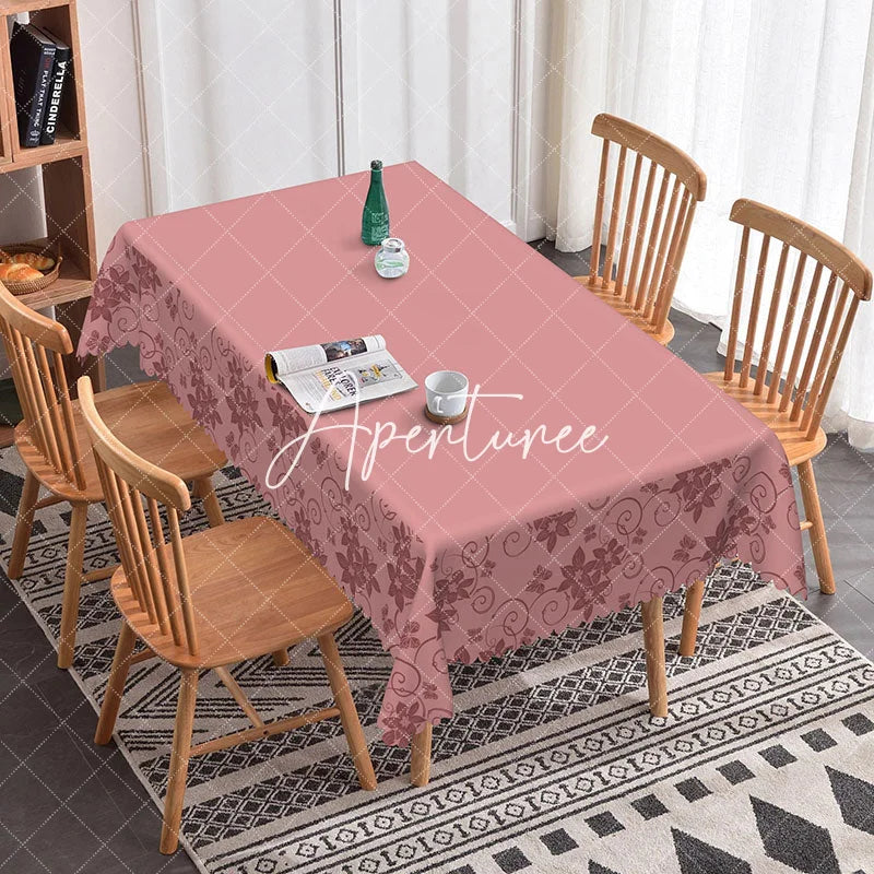 Aperturee - Aperturee Deep Purple Flowers Lace Edging Elegant Tablecloth