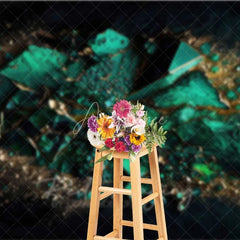 Aperturee - Aperturee Deep Teal Geometric Geode Crystal Backdrop Gold Dust Abstract Art Photography Background Modern Party Decor