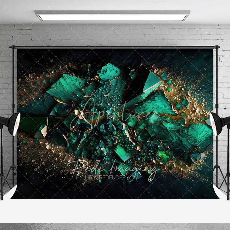 Aperturee - Aperturee Deep Teal Geometric Geode Crystal Backdrop Gold Dust Abstract Art Photography Background Modern Party Decor