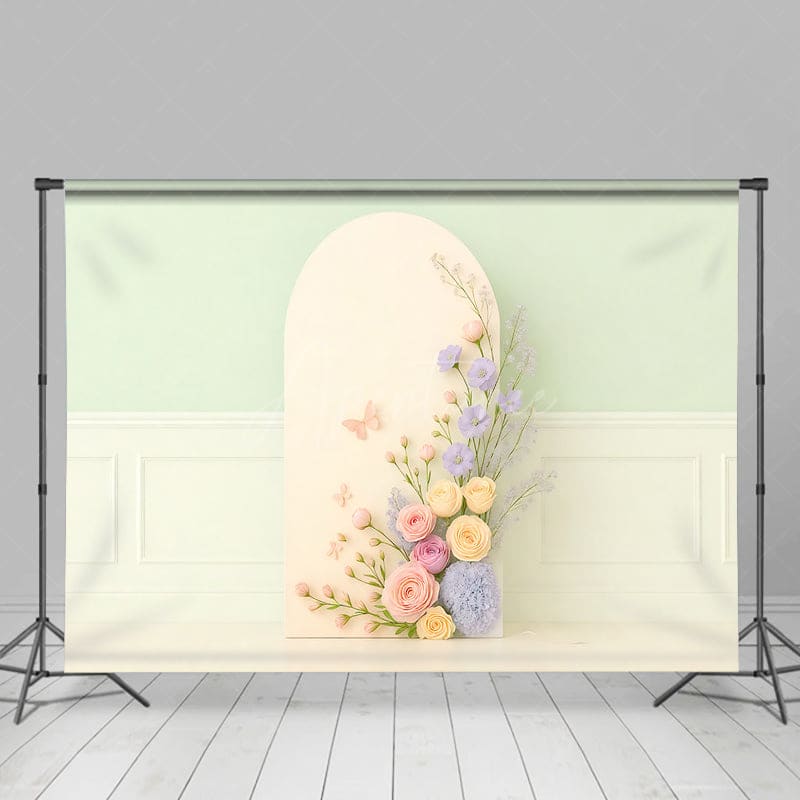Aperturee - Aperturee Delicate Floral Boho Green Wall Wedding Backdrop