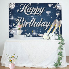 Aperturee - Aperturee Denim Diamonds High Heel Happy Birthday Backdrop