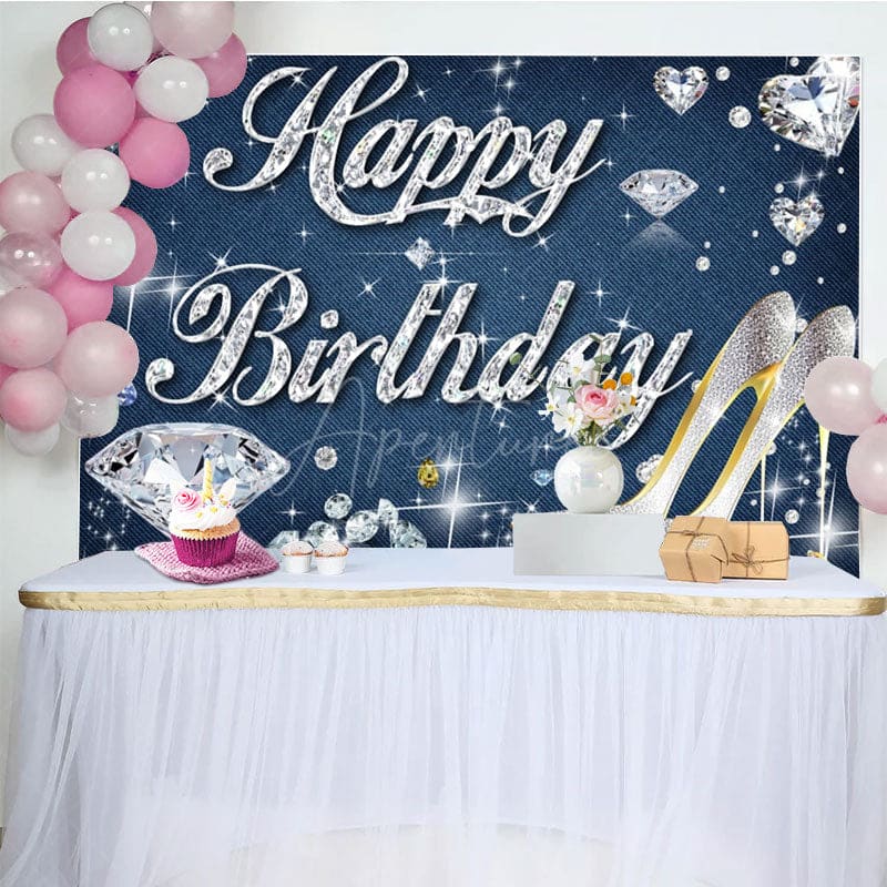 Aperturee - Aperturee Denim Diamonds High Heel Happy Birthday Backdrop