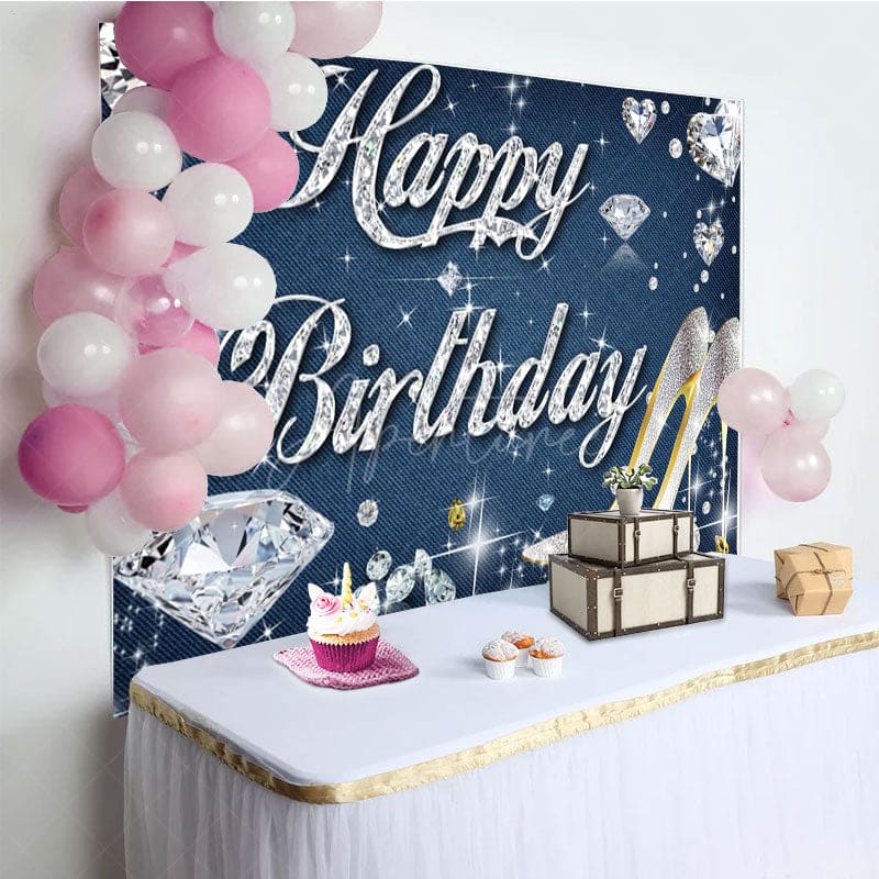 Aperturee - Aperturee Denim Diamonds High Heel Happy Birthday Backdrop