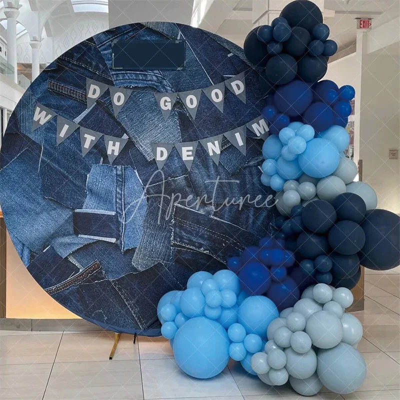 Aperturee - Aperturee Denim Random Splicing Round Birthday Backdrop
