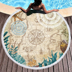 Aperturee - Aperturee Desert Treasure Map Grass Vibe Round Beach Towel