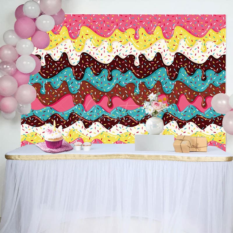 Aperturee - Aperturee Dessert Donut Frosting Sweet Happy Birthday Backdrop