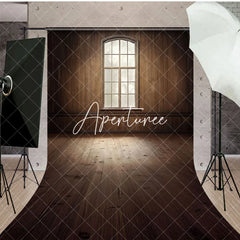 Aperturee - Aperturee Dim Vintage Brown Wood Cabin Window Sweep Backdrop