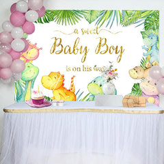 Aperturee - Aperturee Dinosaur Green Sweet Baby Shower Party Backdrop