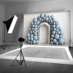 Aperturee Aperturee Disco Balloon Arch Cake Smash Backdrop Dusty Blue Balloons and Mirror Ball Arch Groovy First Birthday Photo Prop