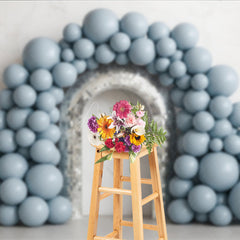 Aperturee Aperturee Disco Balloon Arch Cake Smash Backdrop Dusty Blue Balloons and Mirror Ball Arch Groovy First Birthday Photo Prop