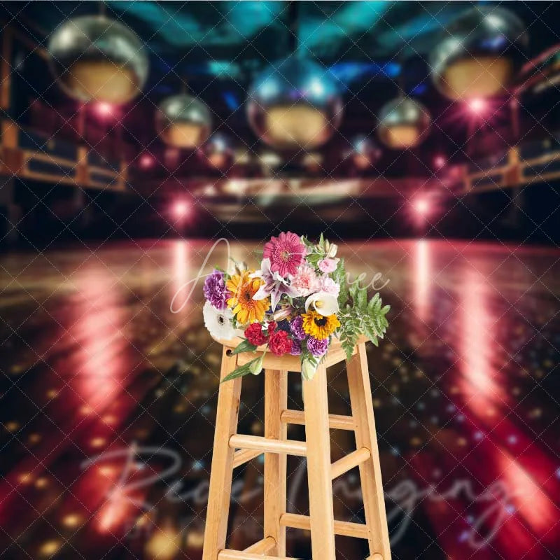Aperturee - Aperturee Disco Balls Stage Backdrop Retro Dance Floor Party Lights Vibrant Club Event Photography Background