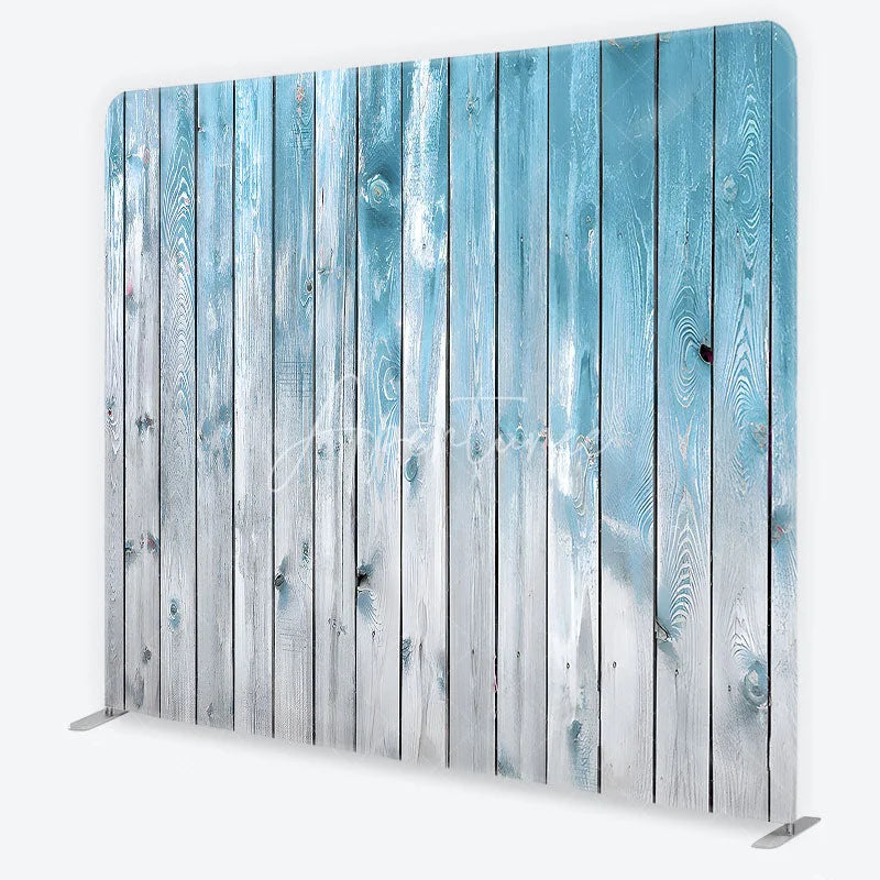 Aperturee - Aperturee Distressed Blue and White Wood Plank Square Double-Sided Backdrop Rustic Shabby Chic Photography Studio Decor