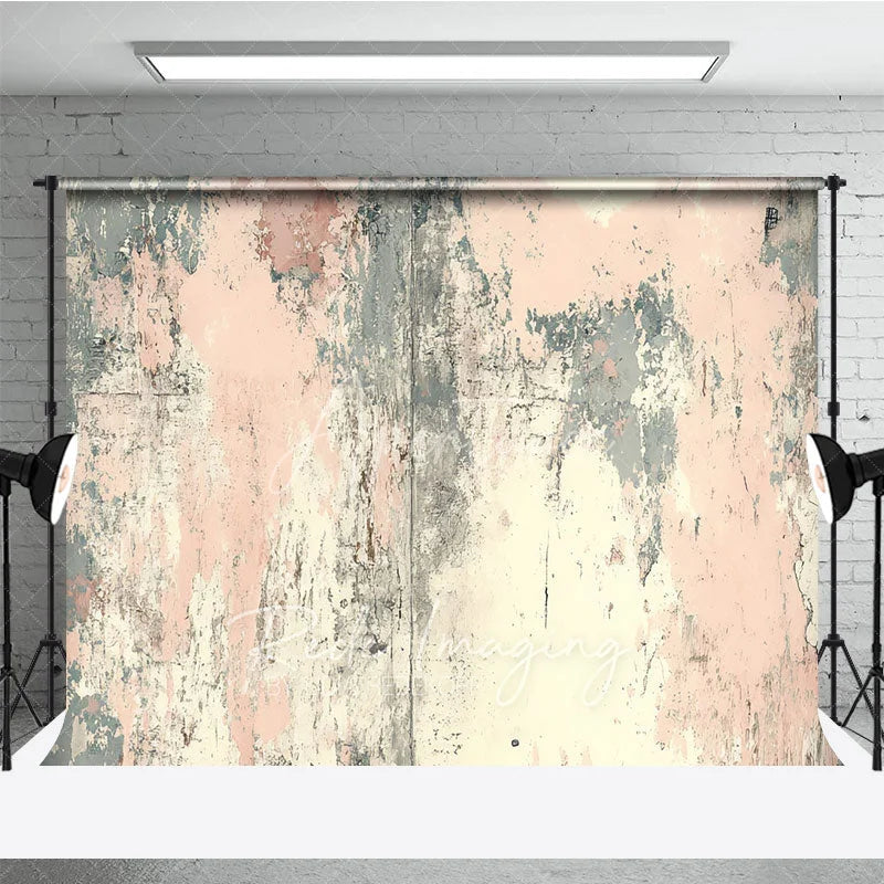 Aperturee - Aperturee Distressed Pink and Grey Retro Wall Backdrop Abstract Peeling Paint Photography Background