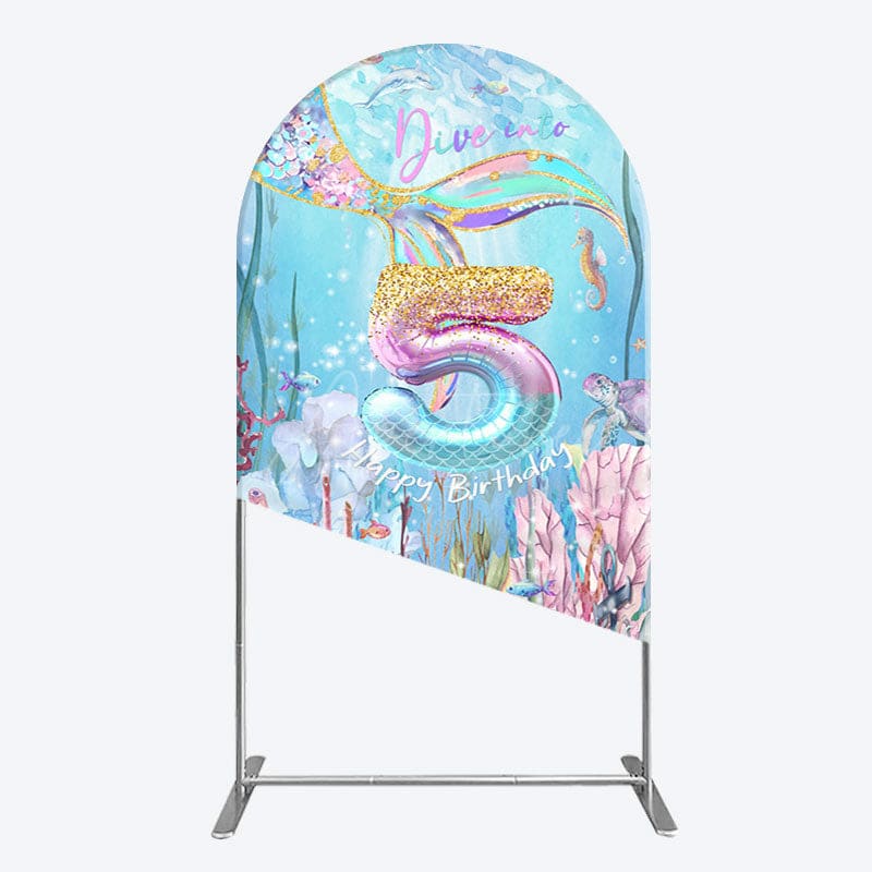 Aperturee - Aperturee Dive In A 5 Mermaid Birthday Glitter Arch Backdrop