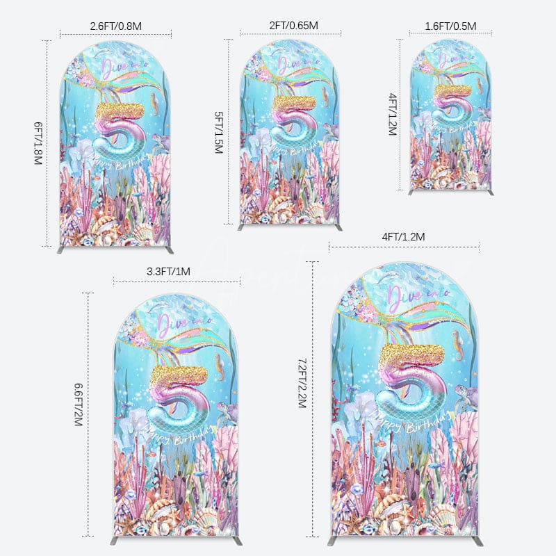 Aperturee - Aperturee Dive In A 5 Mermaid Birthday Glitter Arch Backdrop