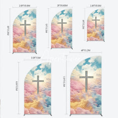 Aperturee - Aperturee Divine Cross with Pastel Pink Yellow Blue Clouds Half Moon Arch Backdrop Spiritual Celebration Decor