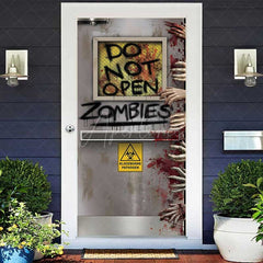 Aperturee - Aperturee Do Not Open Zombies Halloween Door Cover Spooky Bloody Hands and Biohazard Sign Haunted House Party Decor Prop