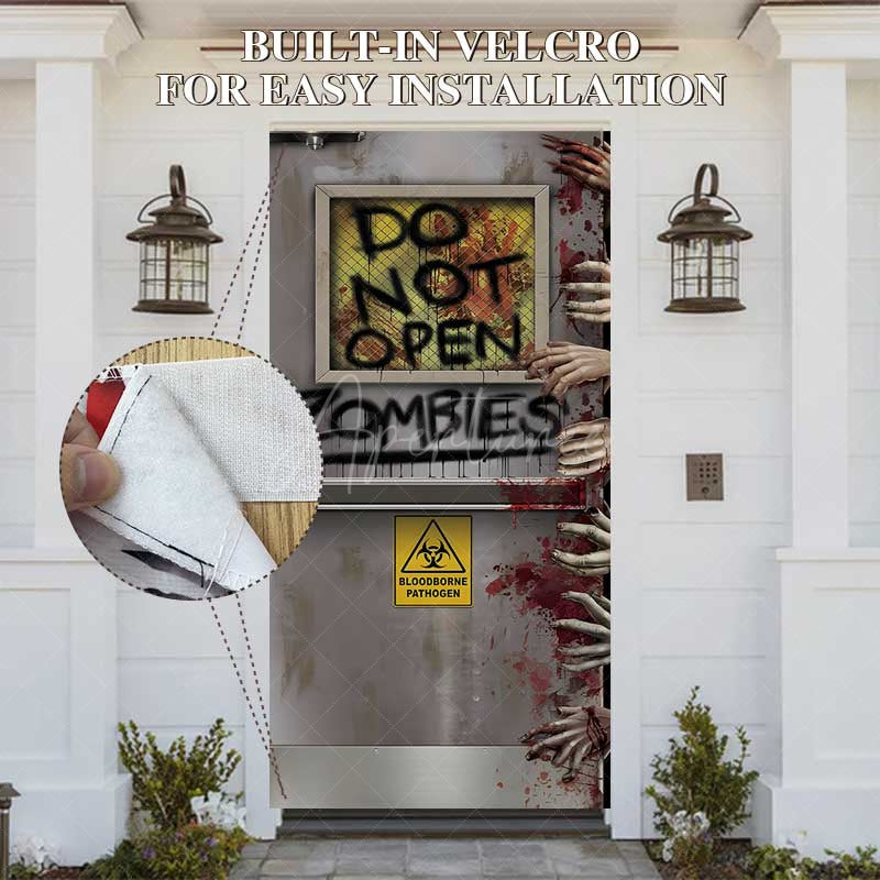Aperturee - Aperturee Do Not Open Zombies Halloween Door Cover Spooky Bloody Hands and Biohazard Sign Haunted House Party Decor Prop
