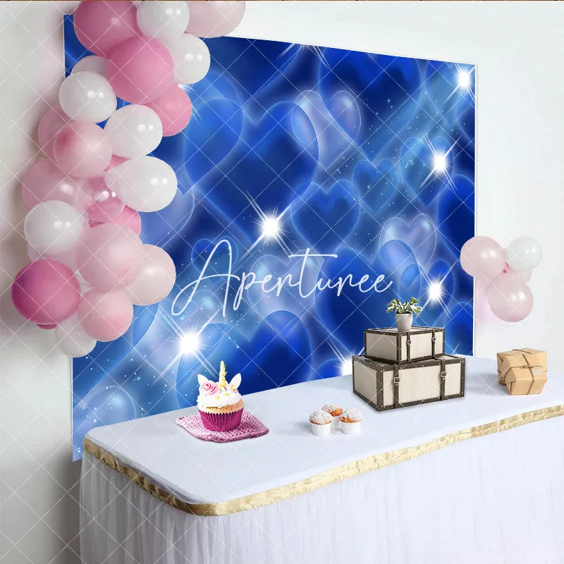 Aperturee - Aperturee Dreamy Blue Hearts and Sparkling Stars Y2K Birthday Backdrop Magical Romantic Celebration Party Decor