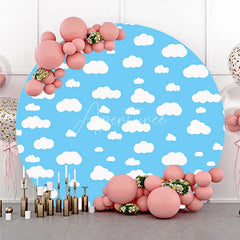 Aperturee - Aperturee Dreamy Blue Sky with White Cartoon Clouds Round Backdrop Sweet Baby Shower or Birthday Party Decor