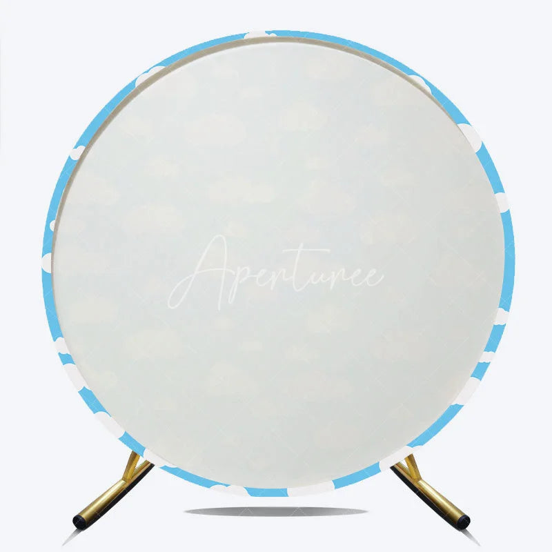 Aperturee - Aperturee Dreamy Blue Sky with White Cartoon Clouds Round Backdrop Sweet Baby Shower or Birthday Party Decor